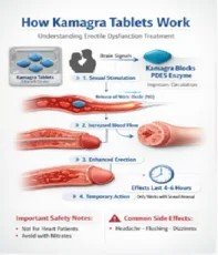 Medical illustration showing how kamagra tablets support blood flow during erection